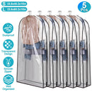 5 Pack 60In Garment Bag for Hanging Clothes Dustproof Waterproof Hanging Clothes Storage Bag Clear Transparent Suits Cover for Sweater Jacket Coat Dre