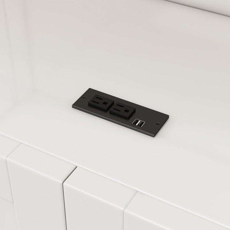 2 Doors Bookshelf with USB Port 3 Adjustable and 3 Fixed Shelves Bookcase Side Cabinet Storage Shelves in White(old sku:WF311493AAC)