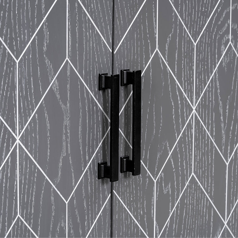 4-door Retro Sideboard with Adjustable Shelves, Two Large Cabinet with Long Handle, for Living Room and Dining Room (Light Gray)