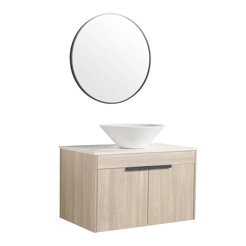 30" Modern Design Float Bathroom Vanity With Ceramic Basin Set, Wall Mounted White Oak Vanity With Soft Close Door, KD-PackingD-Packing Pieces