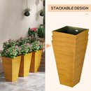 28" Tall Outdoor Planters, Set of 3 Large Taper Planters with Drainage Holes and Plug, Faux Wood Plastic Flower Pots for Outdoor, Indoor, Garden, Patio, Tan