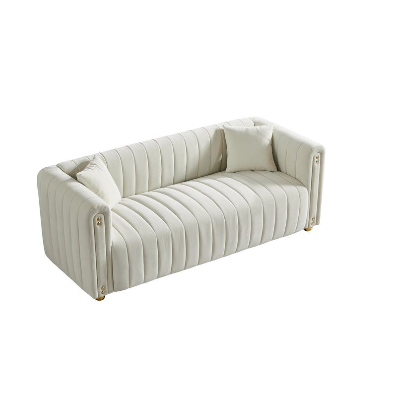 79.92" Modern Vertical Channel Tufted Velvet Sofa,Comfortable Sofa for Living Room-White