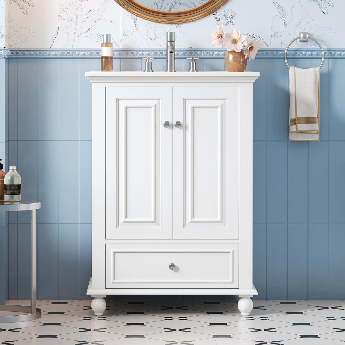 Modern Bathroom Vanity With Sink, Cabinet With Drawer And Dividers, Rectangular Storage Unit, photo 14 of 40