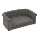 Contemporary Dark Grey Pet Sofa with Arc-Shaped Backrest and Armrests, Breathable Linen and Cozy Soft Cushion for Dogs