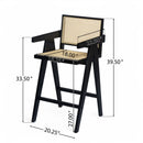 Modern Minimalist Bar Stool With Cane Seat - Black / Natural by HouseOfZazla