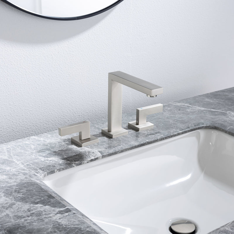 8 inch Widespread Bathroom Faucet Matte Black Bathroom Faucets for Sink 3 Hole Brass 2 Handle Lavatory Square Faucet Modern rv Bathroom Faucets