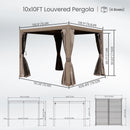 10x10 FT Outdoor Louvered Pergola with Adjustable Louvers - Brown