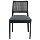 5-Piece Rattan Round Dining Table Set, Wood Table with Hexagonal Base and Upholstered Chairs for Dining Room, Kitchen,Indoor Use, Black+Gray