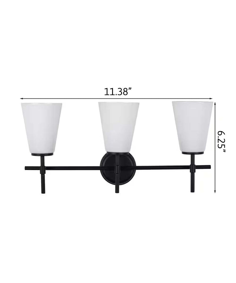 Catalina Pippa 24"W 3-Light Black Finish Vanity Light Fixture with Opal Glass Shades