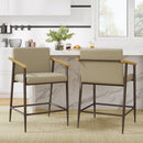 Mid Century Modern Counter Stool Set With Espresso Metal Frame - Khaki