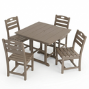 Antique Wood Color HDPE 5-Piece Outdoor Patio Dining Set with Square Table and 4 Armless Chairs, Umbrella Hole by HouseOfZazla