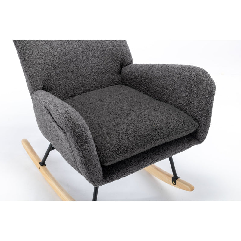 35.5 inch Rocking Chair with Pocket, Soft Teddy Fabric Rocking Chair for Nursery, Comfy Wingback Glider Rocker with Safe Solid Wood Base for Living Room Bedroom Balcony (greg)