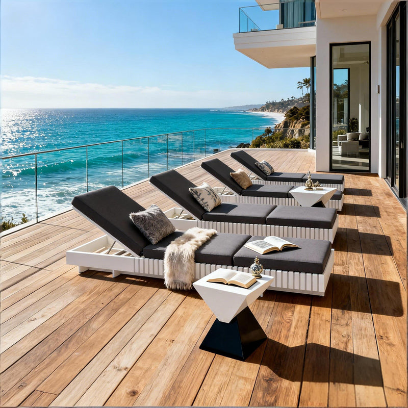 White Acacia Solid Wood Outdoor Chaise Lounge, photo 8 of 10