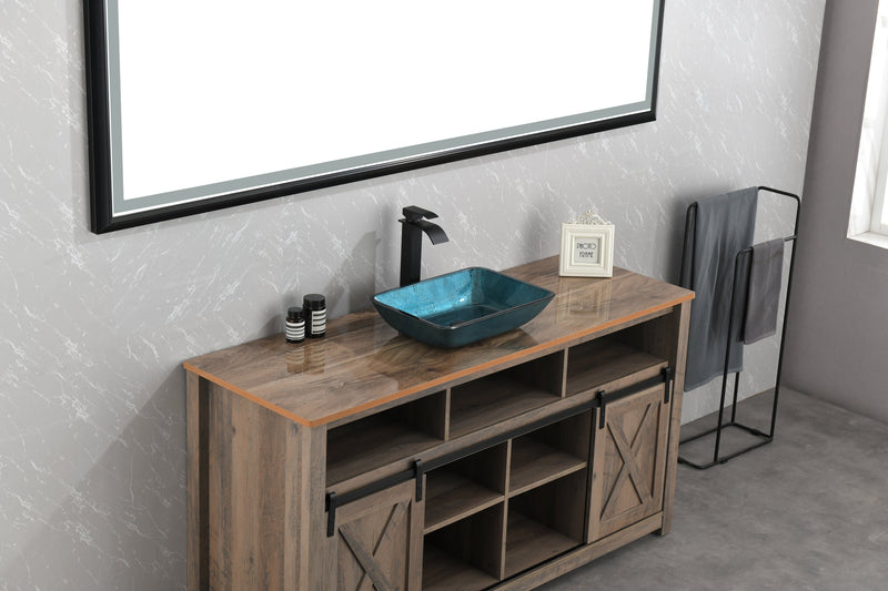 18.125" L -13.0" W -12.0" H Handmade Countertop Glass Rectangular Vessel Bathroom Sink Set in Blue Glass with Matte Black Single-Handle Single Hole Faucet and Pop Up Drain
