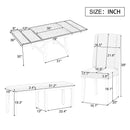 6-Piece Classic Dining Table Set, Rectangular Extendable Dining Table with two 12"W Removable Leaves and 4 Upholstered Chairs & 1 Bench for Dining Room (Brown+White)