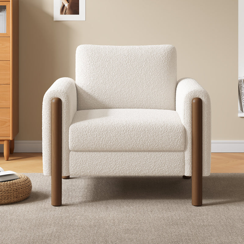 Walker Edison - Oversized Accent Chair, Upholstered Living Room Chairs Single Sofa Chair with Walnut Legs, Curved handrail, White