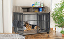 44" Heavy Duty Large Dog Crate Furniture for Large Medium Dog with Lockable Wheels, Wooden Dog Crate Dog Kennel, End Table Crate with Double layer storage, Gray