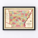 Vintage Map of Arkansas 1852