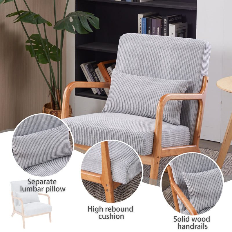 Mid-Century Modern Accent Chair, Arm Chair Living Room Chairs with Pillow Upholstered Reading Chair with Solid Wood Frame &  Living Room Bedroom Balcony (Antique Dark Grey)