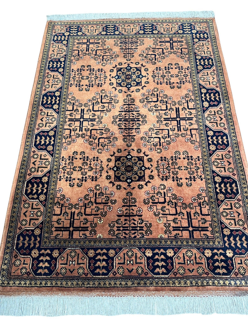 Hand-Knotted Bukharayi Rug – Peach 59” x 40” | Traditional Afghan Wool Rug