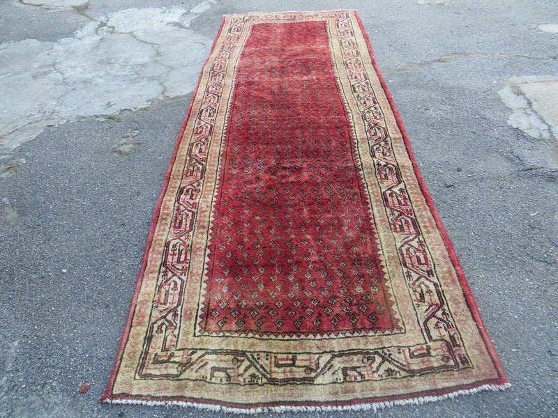 3'7"X 10' Antique Handmade India Oriental Paisley Wool Runner Rug Vegy