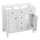 36" Bathroom Vanity without Sink, Cabinet Base Only, Two Cabinets and Five Drawers, Solid Wood Frame, White