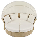 Outdoor Patio Daybed Wicker Rattan Double Daybed Round Sofa Furniture Set With Retractable Canopy, 4 Pillows For Lawn Garden by HouseOfZazla