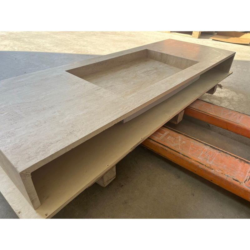 Travertine Sink Warm Beige Handcrafted Natural Stone Custom Design, photo 5 of 9