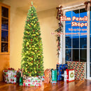 7.5 Feet Pre-lit Hinged Pencil Christmas Tree with Pine Cones Red Berries by LJGDeals