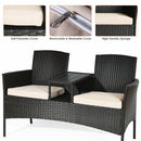 Modern Patio Conversation Set with Built-in Coffee Table and Cushions-Beige