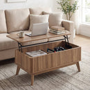35.5" Rectangle Wooden Fluted Lift Top Coffee Table-Walnut by LJGDeals