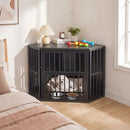 Wooden Dog Crate End Table with Adjustable Bowl Rack 35.5" by LJGDeals