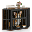 Wooden Dog Crate End Table with Adjustable Bowl Rack 35.5" by LJGDeals
