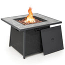 35 Inch Propane Gas Fire Pit Table Wicker Rattan with Lava Rocks PVC Cover-Black
