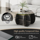 35" Round Coffee Table Unique Circle Center Table with Tempered Glass Top and Solid Wood Base-Black by LJGDeals