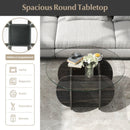 35" Round Coffee Table Unique Circle Center Table with Tempered Glass Top and Solid Wood Base-Black by LJGDeals