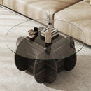 35" Round Coffee Table Unique Circle Center Table with Tempered Glass Top and Solid Wood Base-Black by LJGDeals