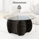 35" Round Coffee Table Unique Circle Center Table with Tempered Glass Top and Solid Wood Base-Black by LJGDeals