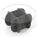 35" Round Coffee Table Unique Circle Center Table with Tempered Glass Top and Solid Wood Base-Black by LJGDeals