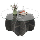 35" Round Coffee Table Unique Circle Center Table with Tempered Glass Top and Solid Wood Base-Black by LJGDeals