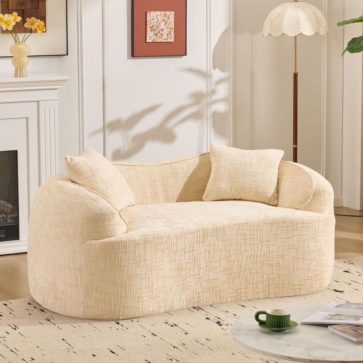 Curved 2 Person Compress Sofa With Armrests, Includes Pillows, photo 5 of 10