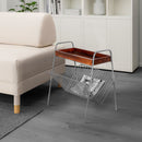 25 Inch Rectangular Metal Frame Side Table, Magazine Rack, Mango Wood Tray Top, Brown, Pewter Gray