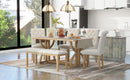 6-Piece Retro Rectangular Dining Table Set, Table with Unique Legs and 4 Upholstered Chairs & 1 Bench for Dining Room and Kitchen (Natural Wood Wash)