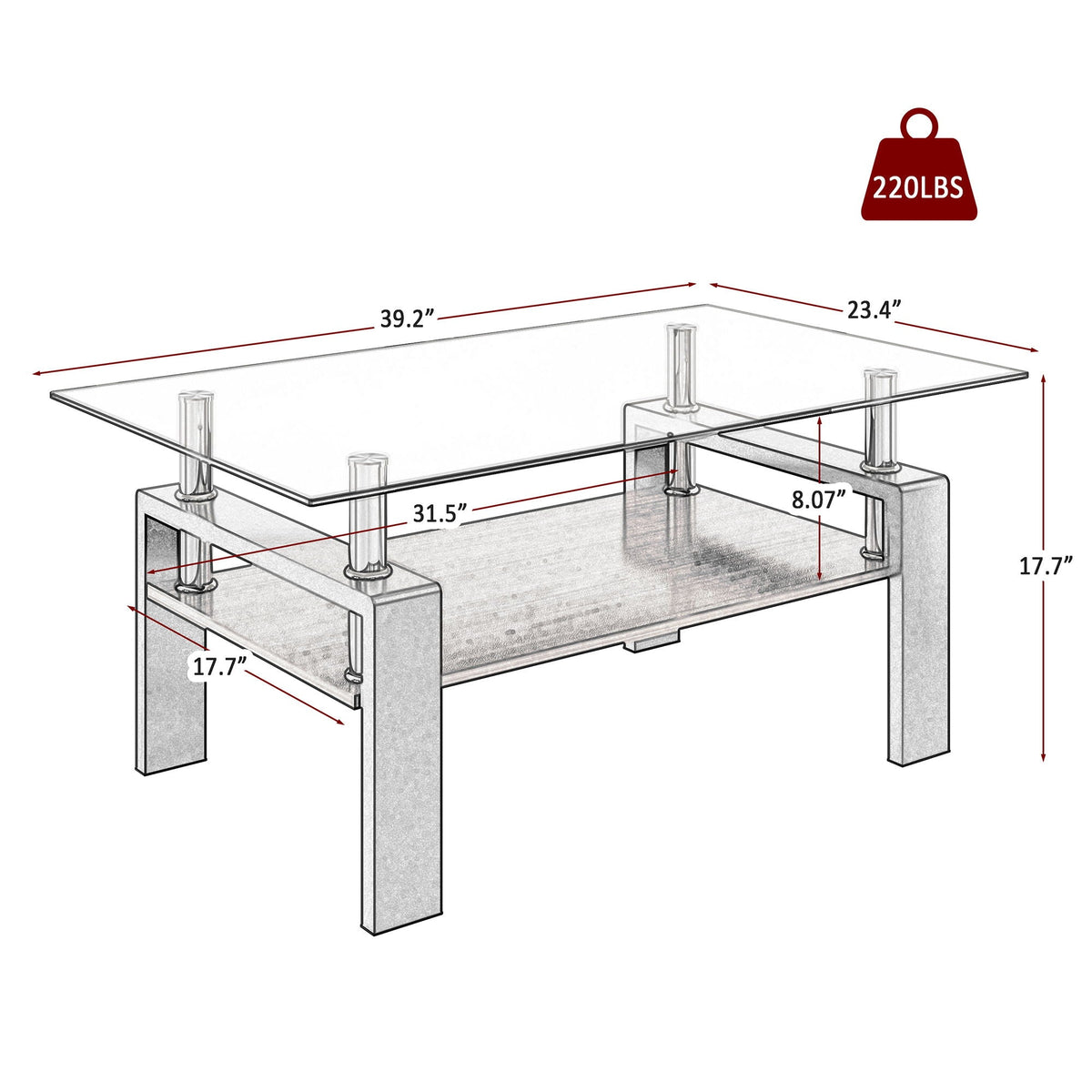 Modern Rectangular Coffee Table With Tempered Glass Top, photo 5 of 8