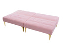 71" Convertible sofa bed futon with gold metal legs teddy fabric (Pink)
