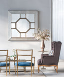 Antique Style Decorative Square Wall Mirror With Mirrored Frame, Wall Decor For Living Room Entryway, Console Lean Against Wall - Silver by HouseOfZazla