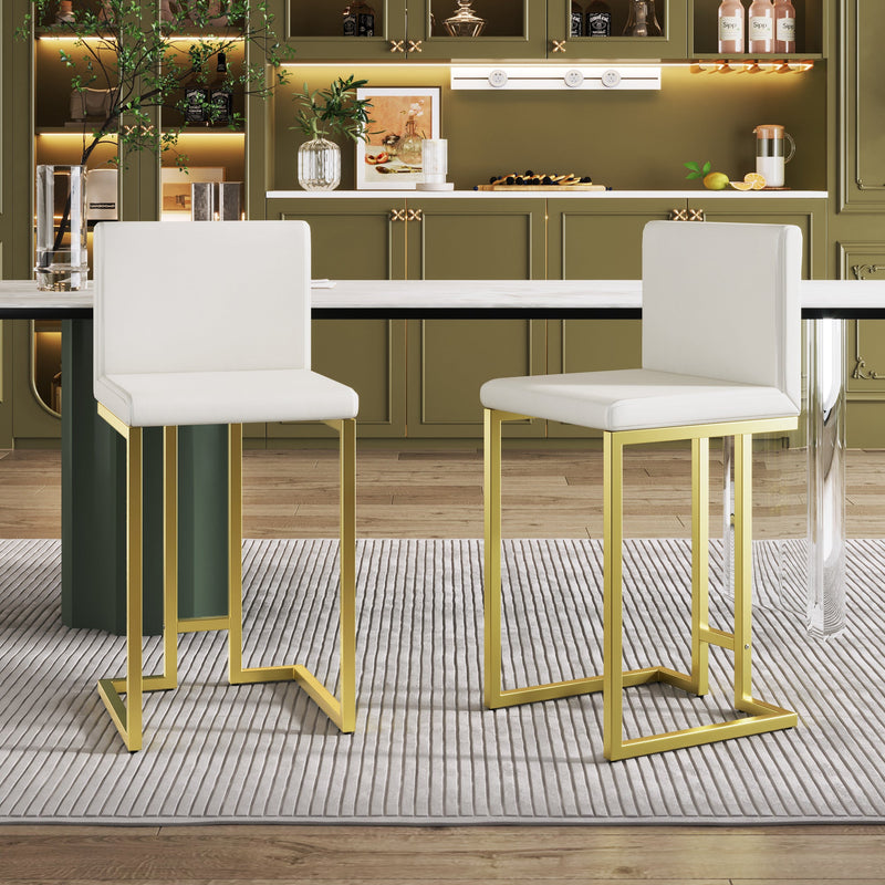 25.8" Counter Height Bar Stools Set of 2, Mid-Century Modern Gold Counter Height Bar Stools with Back