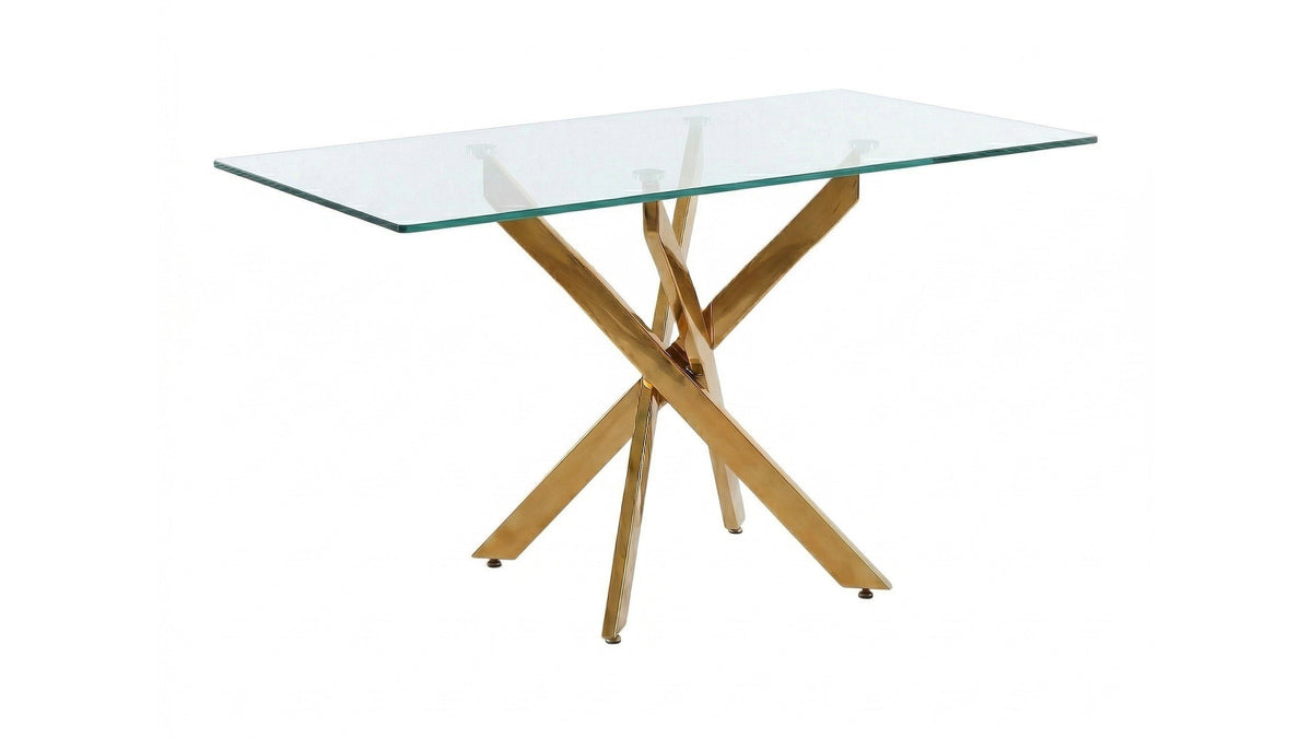 Rectangular Glass Dining Table with Gold-Plated Legs, photo 5 of 10