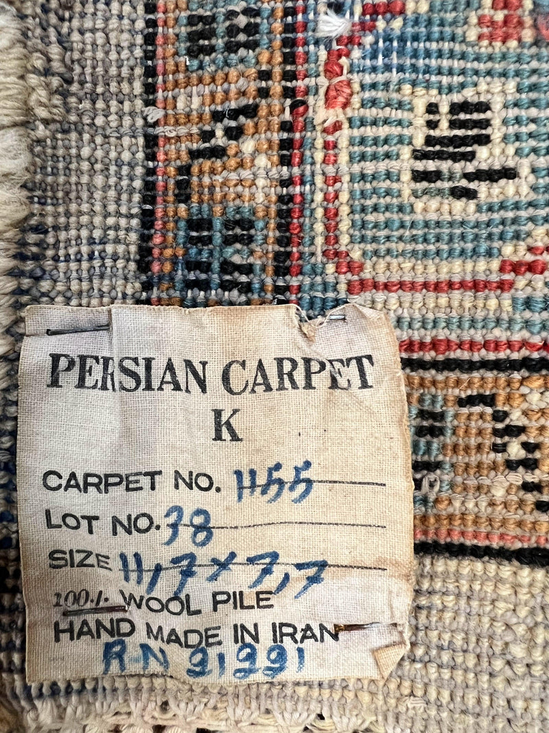 Persian Sarouk Rug 8x12, Wool Hand Knotted Antique Carpet, Floral Medallion, Cream Red, Traditional Oriental Rug