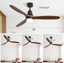 Ceiling Fan With Lights 3 Solid Wood Fan Blade Noiseless Reversible Motor Remote Control - Black by HouseOfZazla